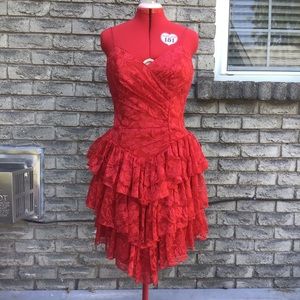 Red Lace Corset-Back Dress